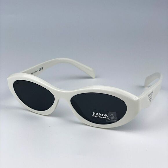 NEW Prada PR26ZS 17K08Z Talc White Dark Grey Oval Women Sunglasses - Picture 1 of 11